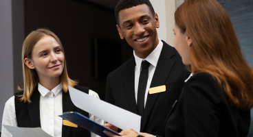 receptionists elegant suits during work hours